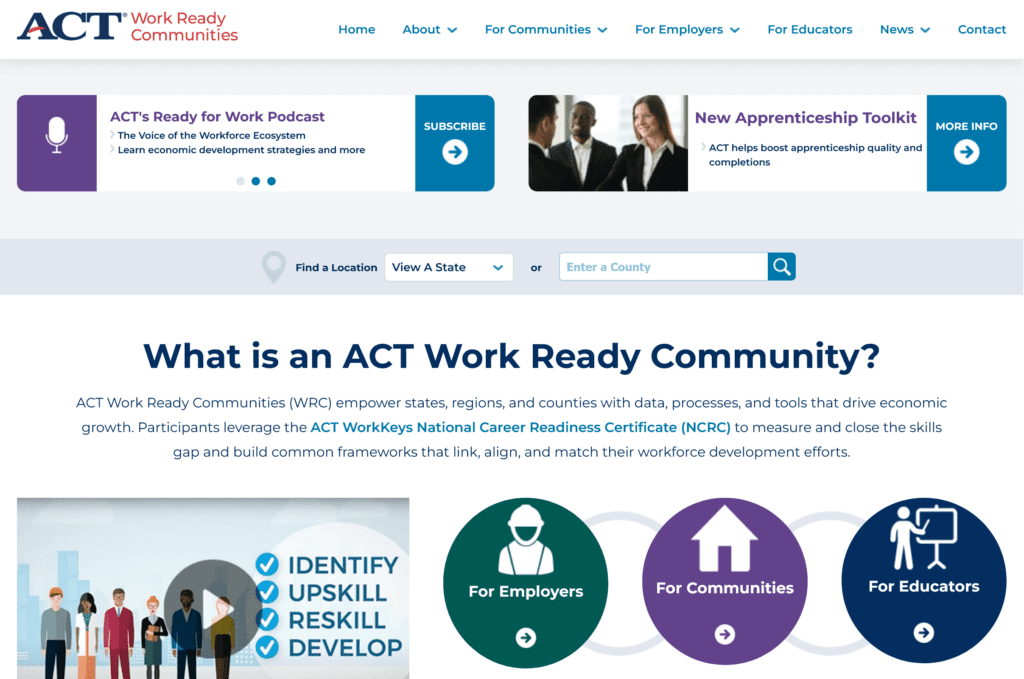 Desktop screenshot of ACT Work Ready Communities