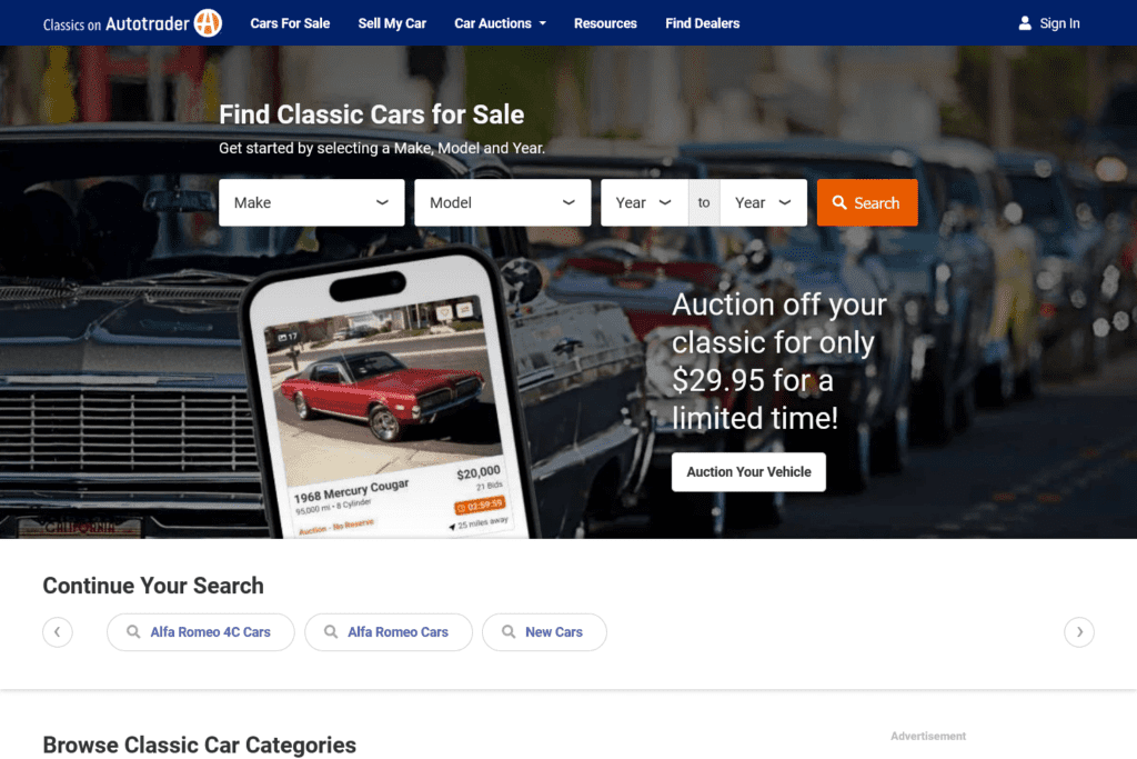 Desktop screenshot of Classics on Autotrader