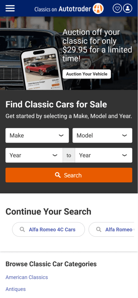 Mobile screenshot of Classics on Autotrader